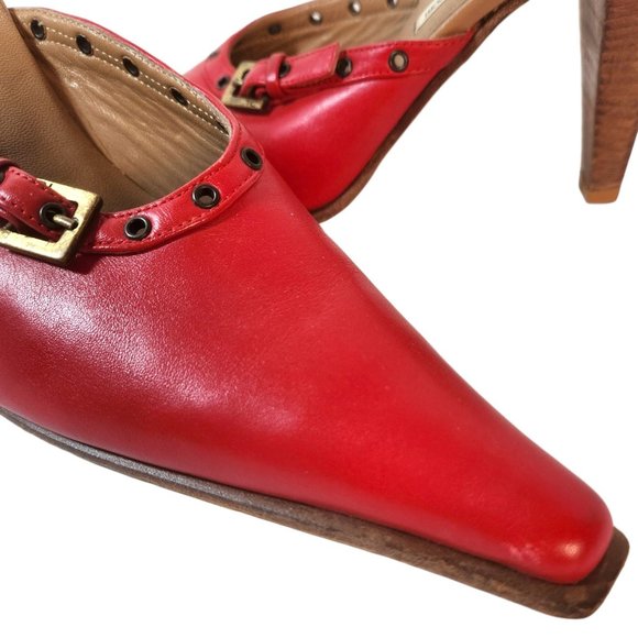 Caterina Lucchi Women's Red Leather Mules Buckle Detail Snip Toe Size 40 EU/9 US - Picture 9 of 14